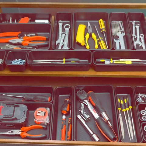 Tool Box Organizer With Tray Dividers For Silverware And Hardware Storage In Drawers, Workbenches, Desks And Cabinets