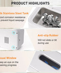 Ultrasonic Jewelry Cleaner Pro 28oz 800ml 49KHz Deep Clean 304 stainless steel tank with window and anti-slip features highlighted