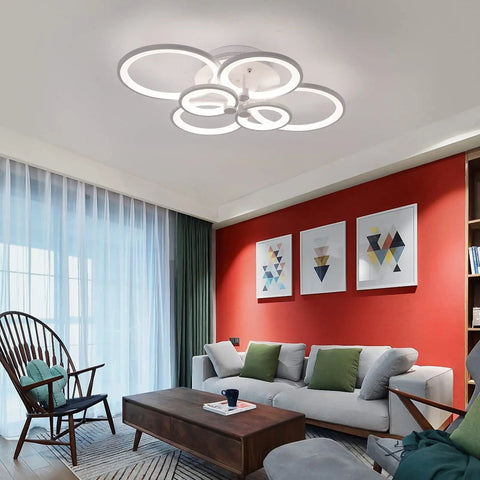 Modern living room with 72W LED Ceiling Light Fixture With Remote Control Six Heads Modern Acrylic Chandeliers Dimmable Flush Mount