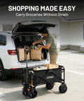 Person loading groceries into an Electric Collapsible Wagon Cart With 100L Capacity For Beach Trips Grocery Runs Camping And Shopping On Wheels
