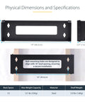 Rock Solid One U Vertical Wall Mount Bracket Holds A Beefy 121 Lbs Minimal Footprint 19 Inch Server Cases And Patch Panels side view with dimensions and specifications.