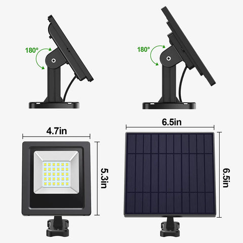 Solar Powered Outdoor Flood Light 4400mAh Dusk To Dawn Auto On Off IP65 Waterproof Security Floodlight 6.5in 1000 Lumen