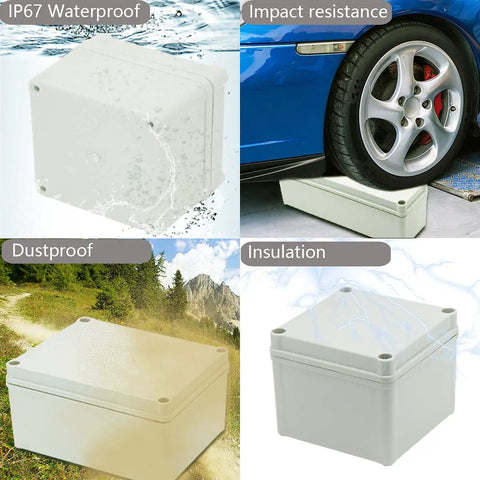 IP67 Waterproof Junction Box In Tough ABS Plastic, Dustproof Outdoor Indoor Electrical Project Enclosure under car tire.