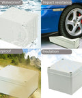 IP67 Waterproof Junction Box ABS Plastic Outdoor DIY Electrical Enclosure Weatherproof Dustproof Project Box 125mm Square 75mm Deep Rugged Housing For Electronics And Small Projects, white ABS box
