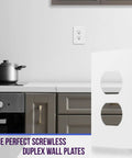Screwless 1-Gang Wall Plate Covers, Kid Safe Receptacle Covers, Tough Polycarbonate Thermoplastic, 4.68 x 2.93 Inches, Glossy White