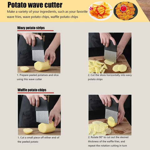 Crinkle cutter with stainless steel blade and black handle; 3-piece Amazon kitchen set for making wavy potato slices