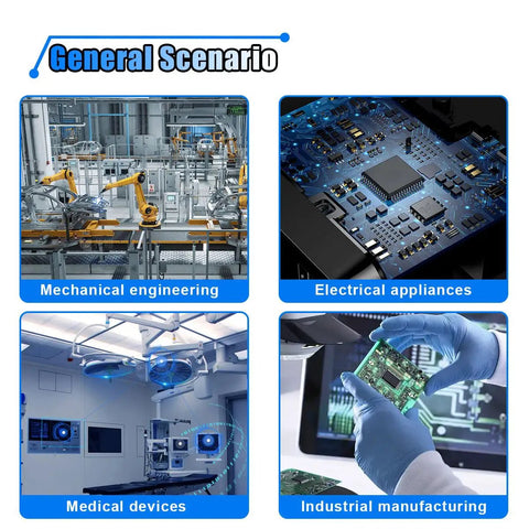 General Scenario collage of robotic mechanical engineering, electrical appliances, medical devices, and industrial manufacturing