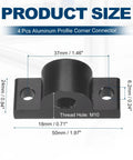 Product size diagram of Four Pack M10 T Slot Leg Connector Aluminum Corner Bracket Profile Extrusion Mounting Plate