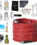 Pro-Grade Sewer Jetter Kit For Pressure Washers, 150 Ft Reach, 5800 PSI Power with nozzles, hoses, wrenches, and fittings