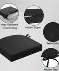 Outdoor Chair Cushions Set Of 2 Thick 17 By 17 Inch Waterproof Seat Cushions With Ties For Patio Furniture, black cushion details.