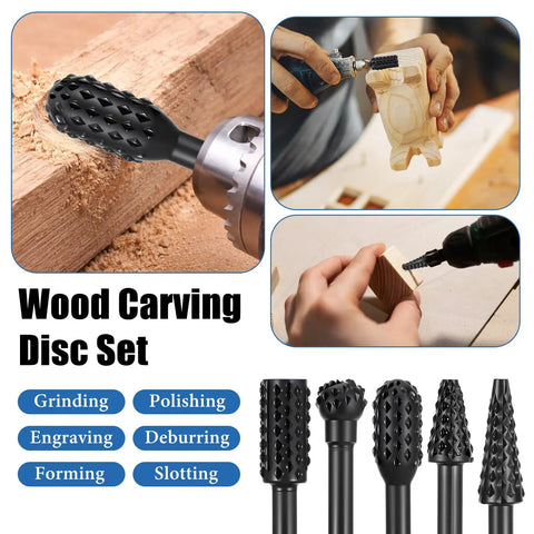 Wood Carving Disc Set For Angle Grinders, 14-Piece Kit With Rotary Burrs And Shaping Discs in use on wood projects