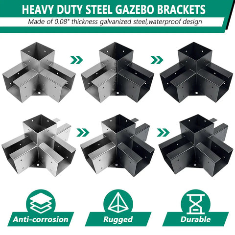 Three Way And Four Way Right Corner Pergola Bracket Kit For 4x4 Wood Beams Built Tough Cast Iron With Galvanized Waterproof Finish
