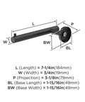 Diagram of Matte Black Single Post Toilet Paper Holder Seven And A Quarter Inch Arrondi Bath Tissue Holder with measurements