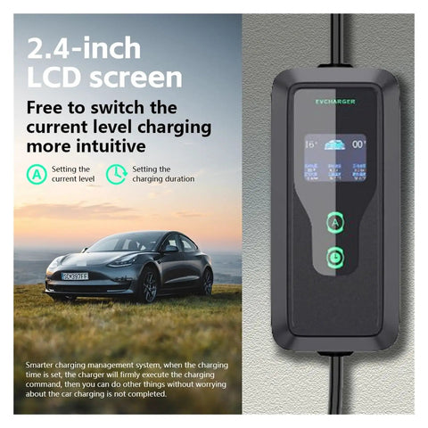Plug And Play Portable 3.5Kw 7Kw EV Charger Nacs Socket Evse Fast Charging Cable With Cee Plug, showing 2.4-inch LCD screen.