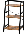 Rock Solid 3 Tier Ladder Bookshelf With Heavy Duty Steel Frame Rustic Brown Metal Display Stand Up Shelves For Living Room Home Office Versatile Storage Rack side view of compact ladder shelving unit