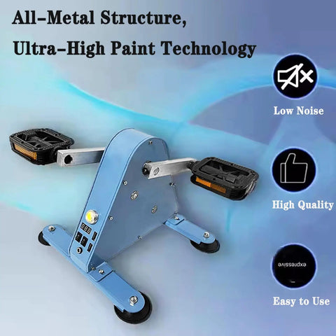 100W Portable Foot Pedal Generator With Hand Crank DC 1 To 35V Emergency Power Supply for home and outdoor use, blue metal design.