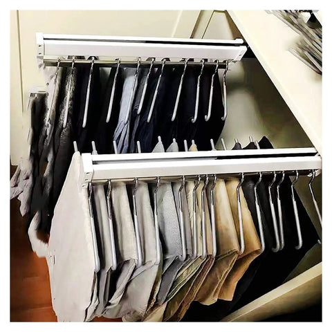 Adjustable Telescoping Clothes Rail 30-60cm Heavy Duty Steel Wardrobe Rod Space Saving Organizer with hanging clothes and ties