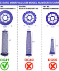 Size guide for Two Pack Post And Pre Filter Set For Dyson Ball Vacuum Models DC41 DC65 DC66 UP13 UP20 with filter measurements.