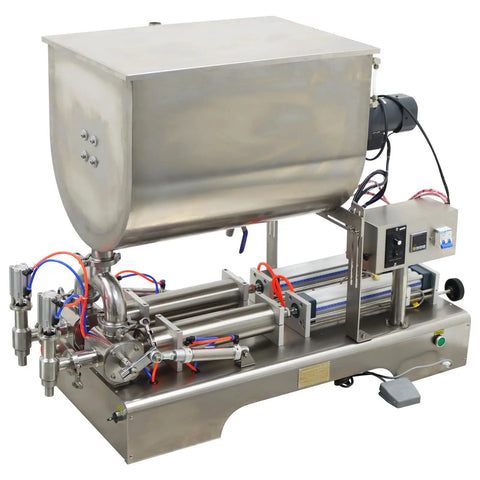Badass Double Head Paste Filler Machine, Smooth Sailing Piston Packing Setup For Creams, Sauces, And Toothpaste, 100 To 1000 Ml Range, 110V Commercial Dispenser with stainless steel housing.