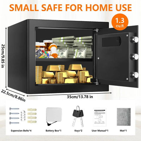 Compact Home Fireproof Safe With Programmable Keypad And Alarm Waterproof Security Box For Documents Money And Medicine Anti Theft Storage With Spare Keys Hidden Safe For Bedroom Or Closet open with contents