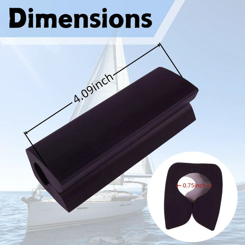 4-inch black rubber Built Tough Outboard Motor Trailering Stop Locks With Hydraulic Steering Stabilizers displaying dimensions