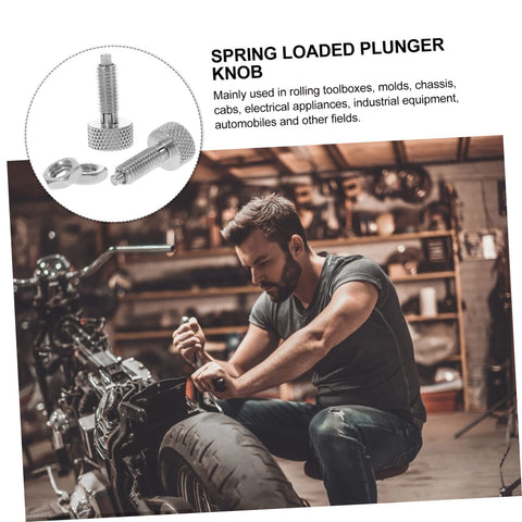 Heavy Duty Stainless Steel Retractable Spring Plunger Locking Pins With Knurled Handle 2 Pack Precision Indexing Plungers For Toolboxes And Shop Gear used while repairing a motorcycle.