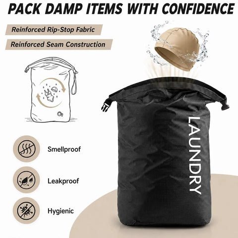 Compression Travel Laundry Bag For Dirty Clothes That Packs Down Over Fifty Percent On The Go Pump Free Wet Dry Organizer With One Way Valve For Suitcase And Dorm Waterproof Large Capacity Space Saving Travel Bag