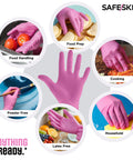 SAFESKIN Ultralight nitrile gloves, magenta, large, 2.0 mil, 100 ct, powder-free, latex-free