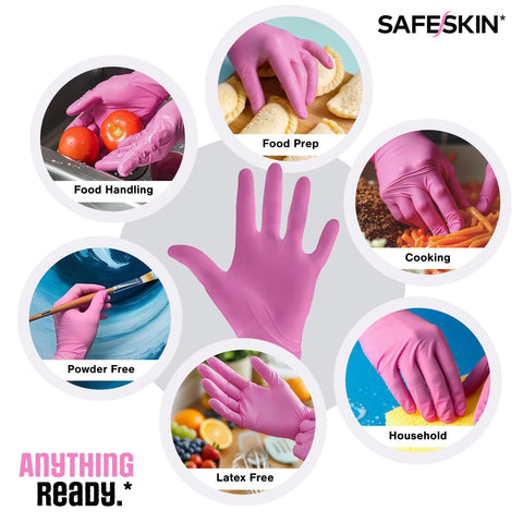 SAFESKIN Ultralight nitrile gloves, magenta, large, 2.0 mil, 100 ct, powder-free, latex-free