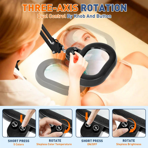 12x Large Floor Magnifying Glass With Light And Stand showcasing dual control knob and button for precise adjustments during use