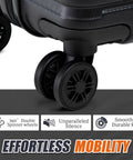 Cosbarn 5-piece ABS hard-shell luggage set, close-up of black spinner wheels
