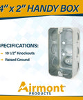 Go-To Metal Handy Electrical Box 4x2 Inch, Single-Gang, 1-7/8 Inch Depth, Drawn Steel Construction with 1/2 Inch Knockouts
