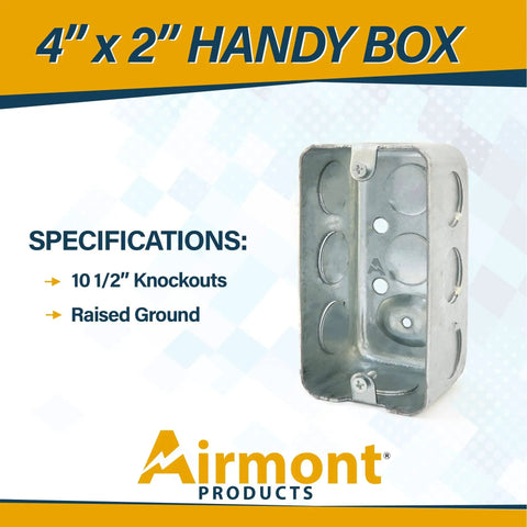 Go-To Metal Handy Electrical Box 4x2 Inch, Single-Gang, 1-7/8 Inch Depth, Drawn Steel Construction with 1/2 Inch Knockouts