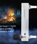 Oxygen Air Gas Flow Meter with Control Valve 1-10 LPM, acrylic body, shown with hose barb connection, durable, for lab and industrial use.