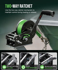 Rock Solid Boat Trailer Winch With Strap 3500 Lbs Hand Winch dual speed shown with two-way ratchet mechanism for loading.