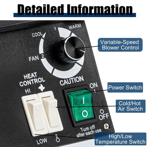 Control panel of Premium Optical Glasses Frame Heater Featuring A Heavy Hitter 1500W Heating Element and Quick Fan Cooling.