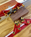 Adjustable Roller Featherboard For Table Saw Feeder With Polyurethane Grippy Wheels And Smooth Guide Rail Heavy Duty Woodworking Jig, showing components on wood.