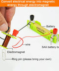 Big Time Physics Lab Essentials Offering A Clutch Electromagnetic Experiment Kit For Middle School Science Class includes an electromagnet and battery setup.
