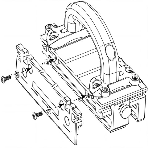 Two Piece 1/8 Inch Thin Rip Push Block Table Saw Safety Jig featuring mounting hardware, detailed view of components.