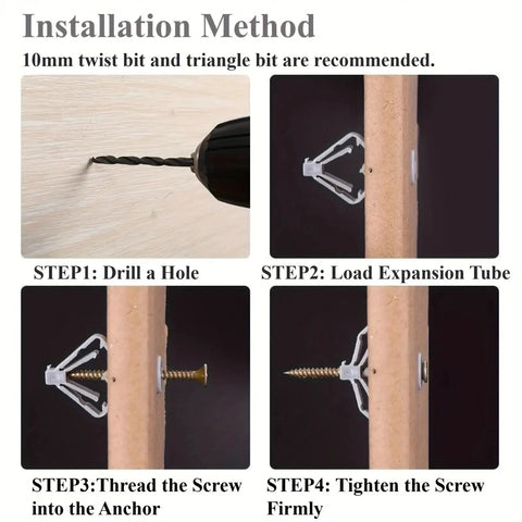 Heavy Duty Drywall Anchor Kit With Screws And Expansion Tubes Self Drilling Hollow Wall Anchors 300 Sets For Rock Solid Mounts Rust Resistant Yellow Zinc Plated Carbon Steel installed in drywall
