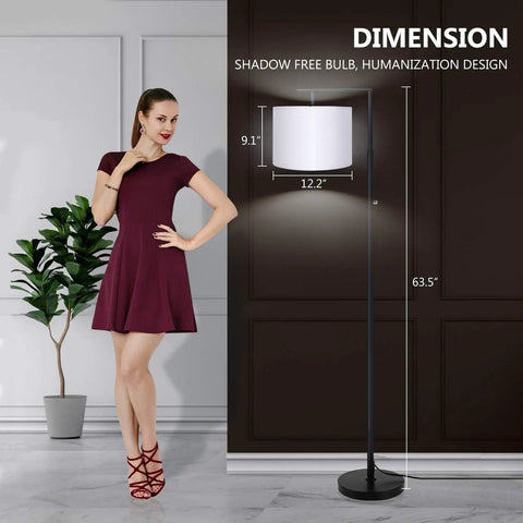 LED Floor Lamp With Stepless Dimming And Four Color Temperature Modes, Modern Black Standing Lamp, white shade size dimensions
