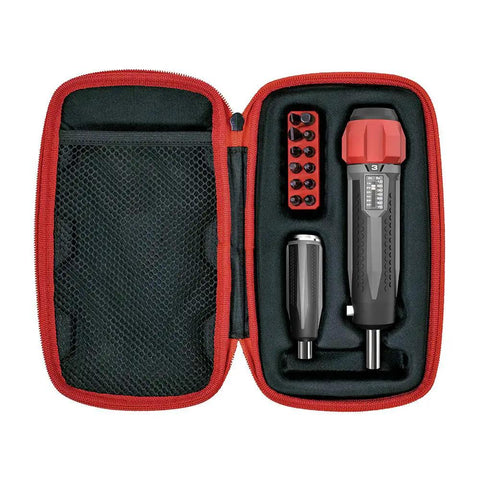 Dead On Gunsmithing Torque Wrench Kit With Full Screwdriver Bit Set And Audible Click Adjustment For No Sweat Scope Ring Installation Includes Premium Carry Case. Inside view of kit with wrench and bits.