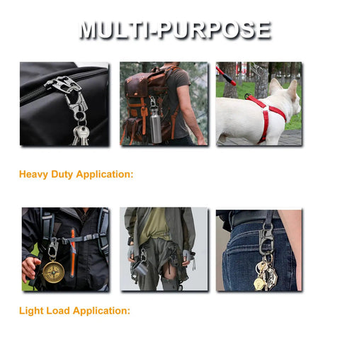 Rugged 3 Inch Carabiner Keychain Clip With Dual Locking Design And Tungsten Steel Spike Multi Tool For Camping Hiking Fishing And Outdoor Survival Gunmetal Finish on various uses
