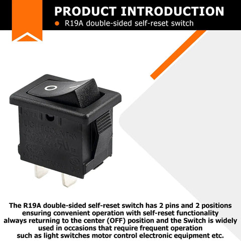 Heavy Duty Rocker Switch 15 By 21 Mm On Off 6A 125 And 250V AC 2 Pin 2 Position For Home DIY Electronics, Power Panels, Automotive And Equipment Projects, black self-reset switch