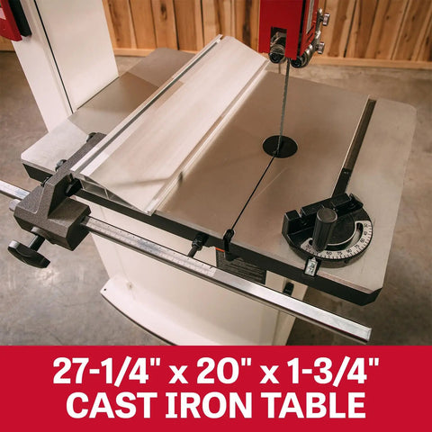 20-Inch Woodworking Bandsaw With 3 HP 230V Single-Phase Power, Big Resaw Capacity, Precision Cast Iron Table, Micro-Adjustable Dual-Position Fence, Toolless Upper And Lower Guides For Quick Setup