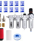 Heavy Duty 3/4 Inch NPT Industrial Air Dryer For Air Compressor Featuring Four Stage Coalescing Filtration And A Solid Auto Drain To Kill Moisture Quick with accessories.