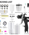 Hvlp Car Paint Sprayer Gun Kit With Ten Pcs Six Hundred Fifty Ml Disposable Cups High Transfer Efficiency Low Overspray Smooth As Butter Finish Dead Simple Cleanup Hit Your Garage Goals Today, including nozzles, cups, and accessories.