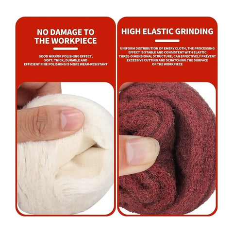 10 Piece Premium Non Woven Abrasive Buffing Wheel Set With 1/4 Inch Shank featuring soft white and red high elastic buffing materials.