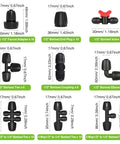 Heavy Duty Leak Proof Drip Irrigation Tee Fittings Three Way Barbed Locked Connectors For One Half Inch Tubing Easy Twist Lock Nuts Anti Leak Durable One Half Inch Drip Line Tee Set No Hassle Six Pack displayed with various adapters and valves