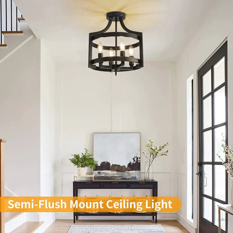 Farmhouse Rustic Black Pendant Light Chandelier, Adjustable Metal Lantern Ceiling Fixture For Kitchen Island, Dining Room, Living Room, Bedroom, Foyer And Entryway, Modern Farmhouse Lighting With Cozy Vibe